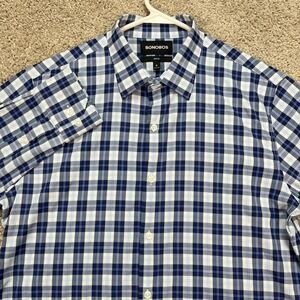 Bonobos Slim Fit Blue White Plaid Button Up Long Sleeve Shirt‎ Men's Size Medium